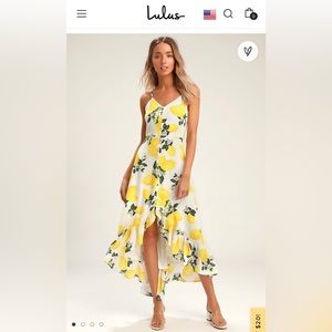 Lulus Afternoon Air Yellow Lemon Print High-Low Midi Dress - small - NWT